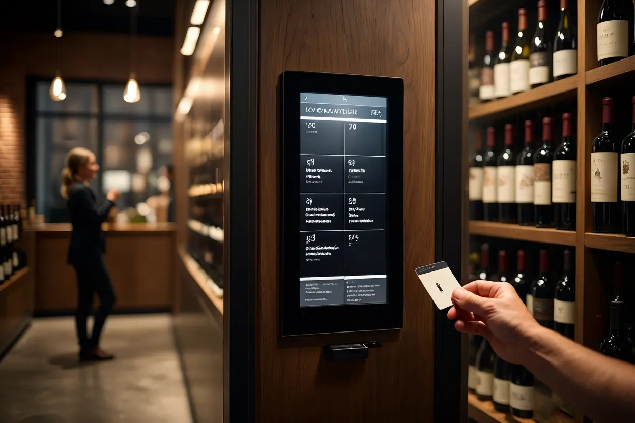 Interactive self-serve wine station with smart-card access