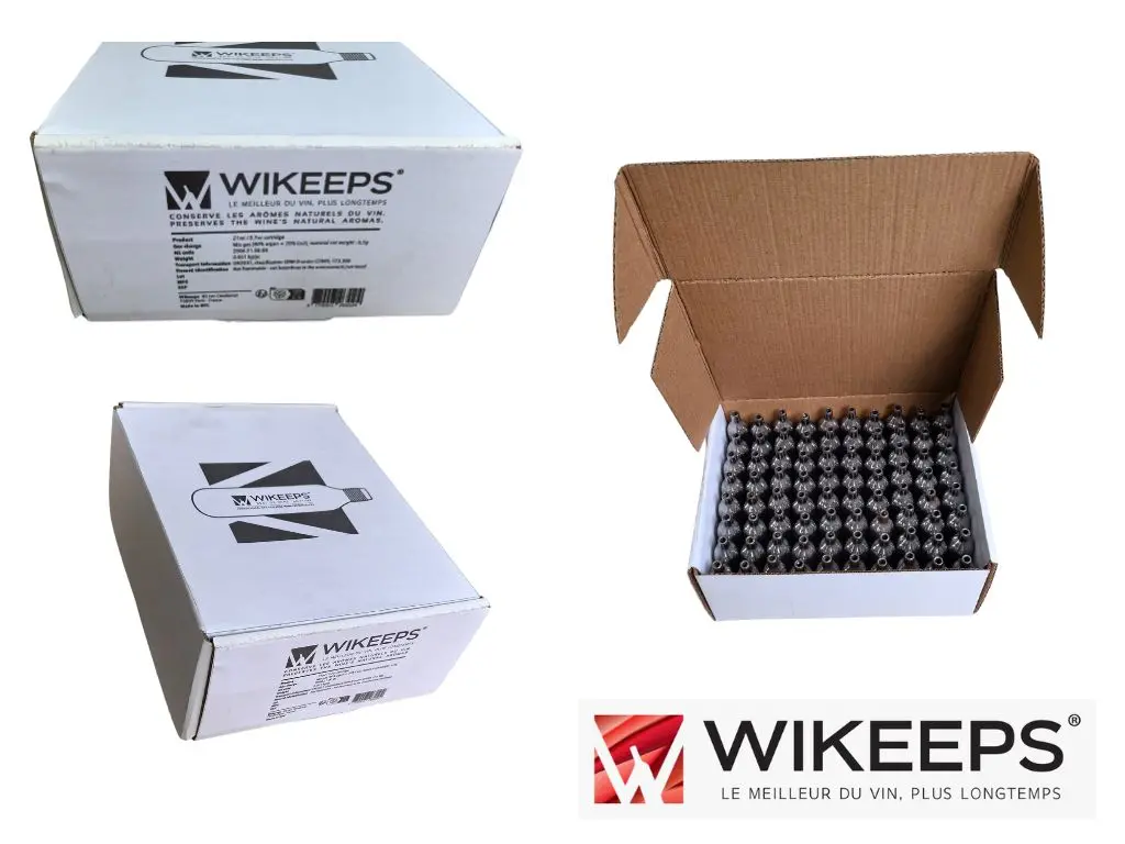 Boîtes et contenants de cartouches Wikeeps prêtes à l’emploi, avec rangées de capsules dans une boîte ouverte.